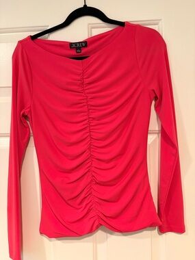 J. Crew Bright Pink Long-Sleeve Ruched Front Top